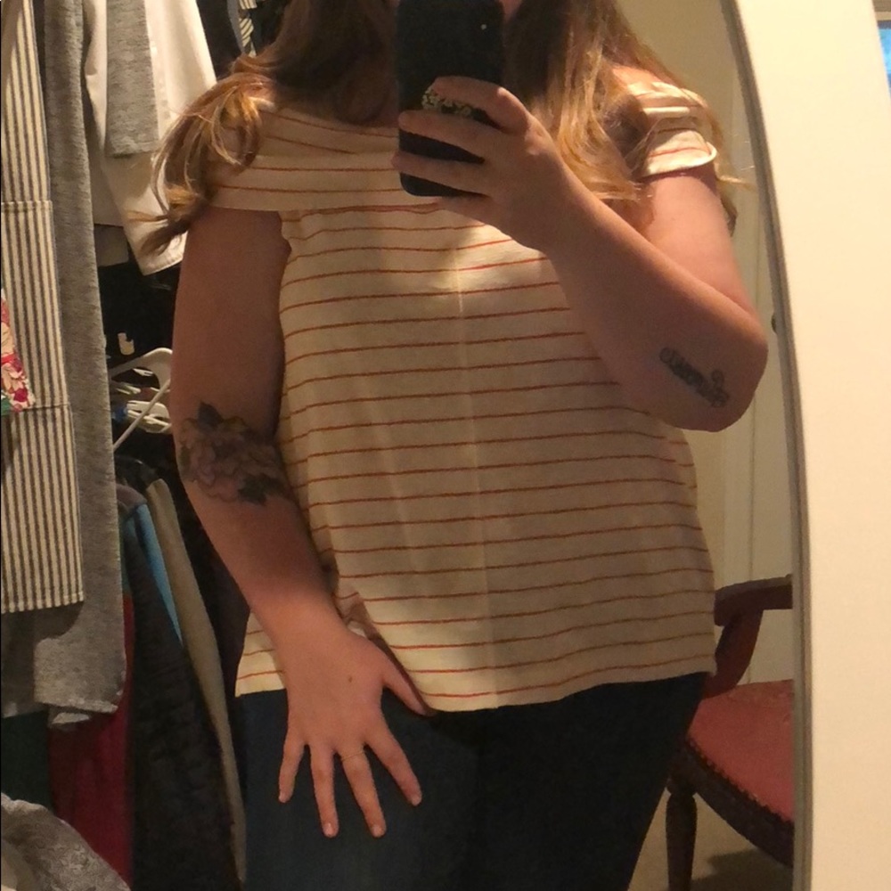 Lou & Gray off the shoulder red candy-striped top